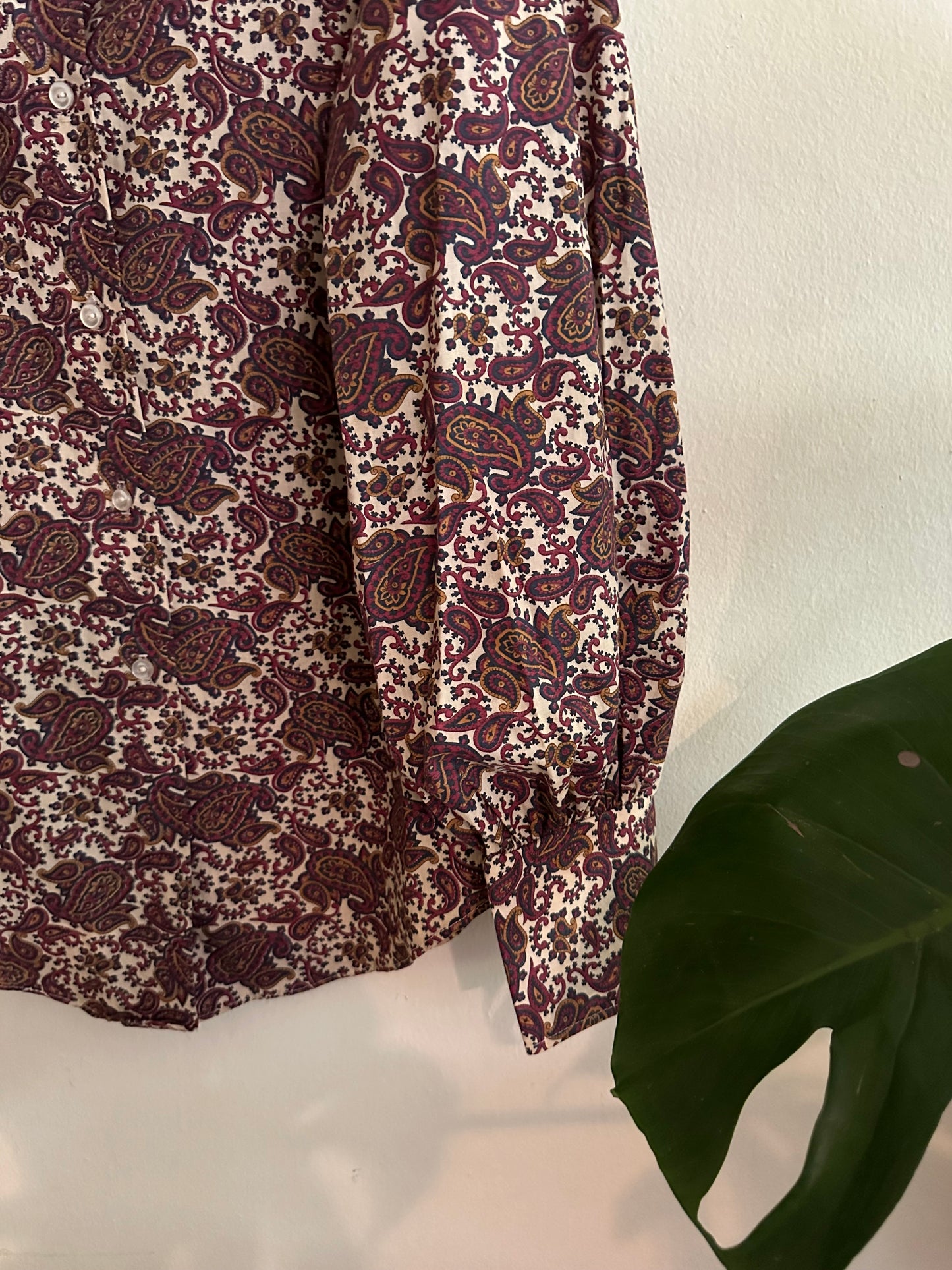 70s White and Burgundy Paisley Shirt