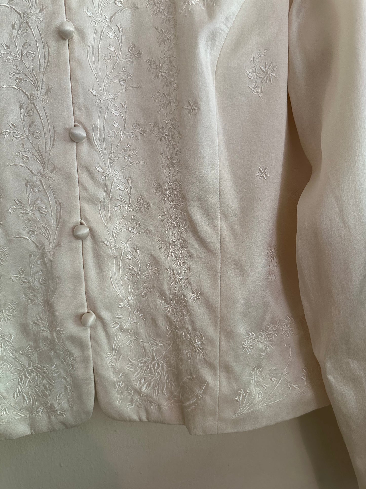 90s White Embroidered Silk Jacket