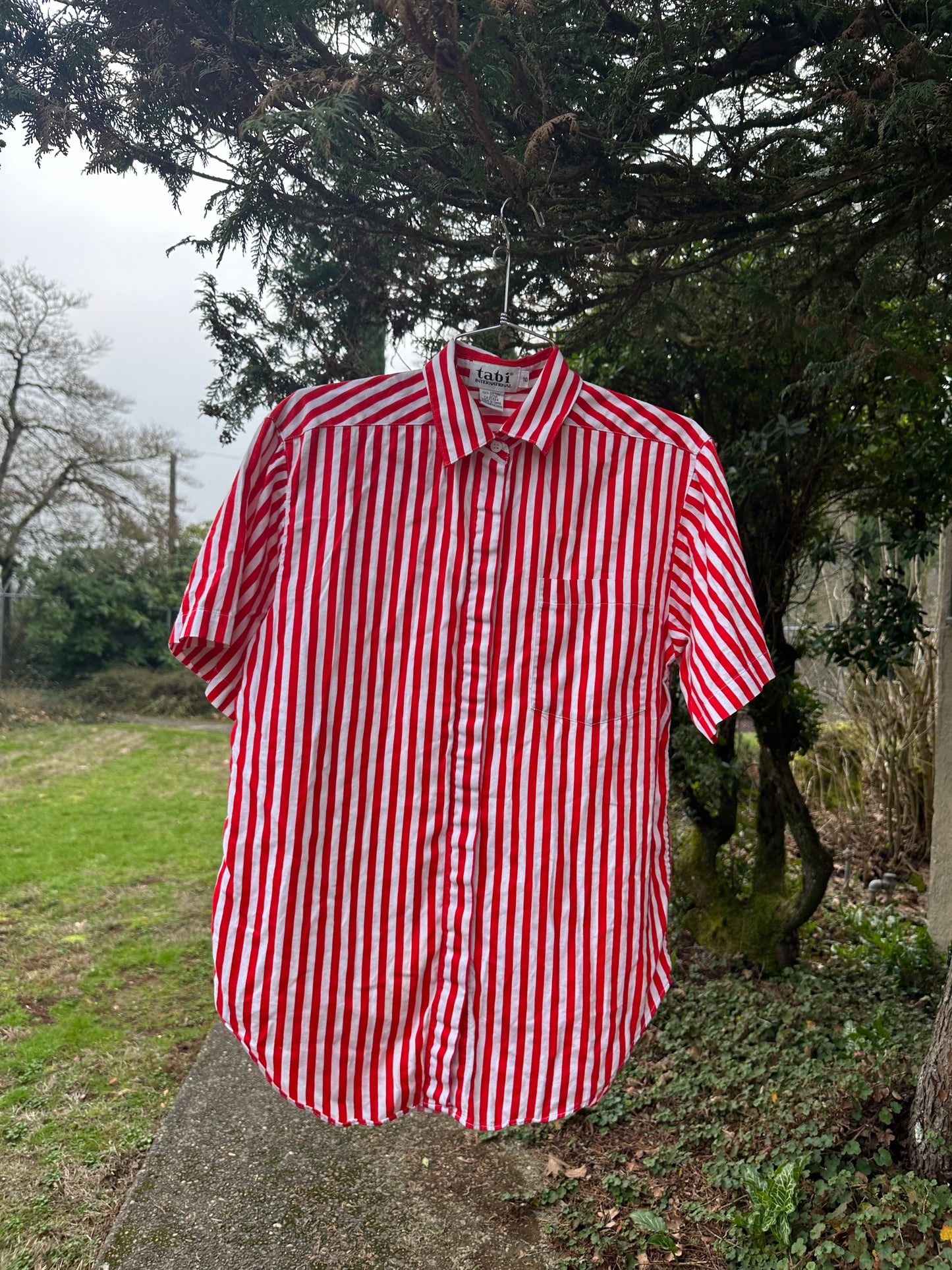 90s Red cotton Stripe Shirt
