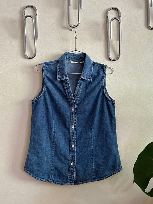 90s Blue Denim Sleeveless Button Down