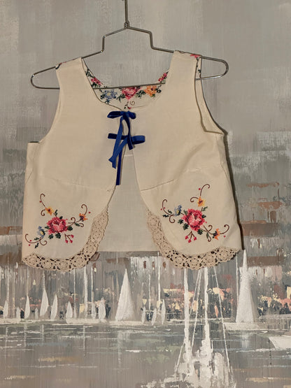 Upcycled Tablecloth Embroidered shirt front tied