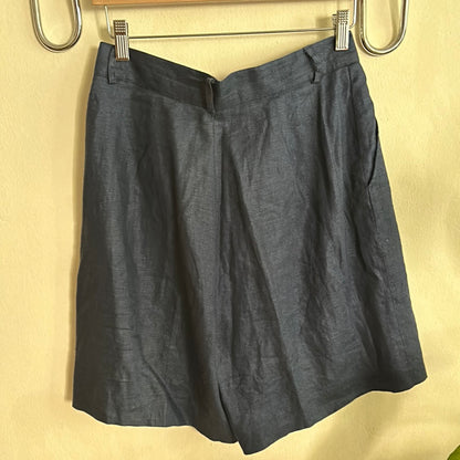 90s Blue Linen Pleated Shorts