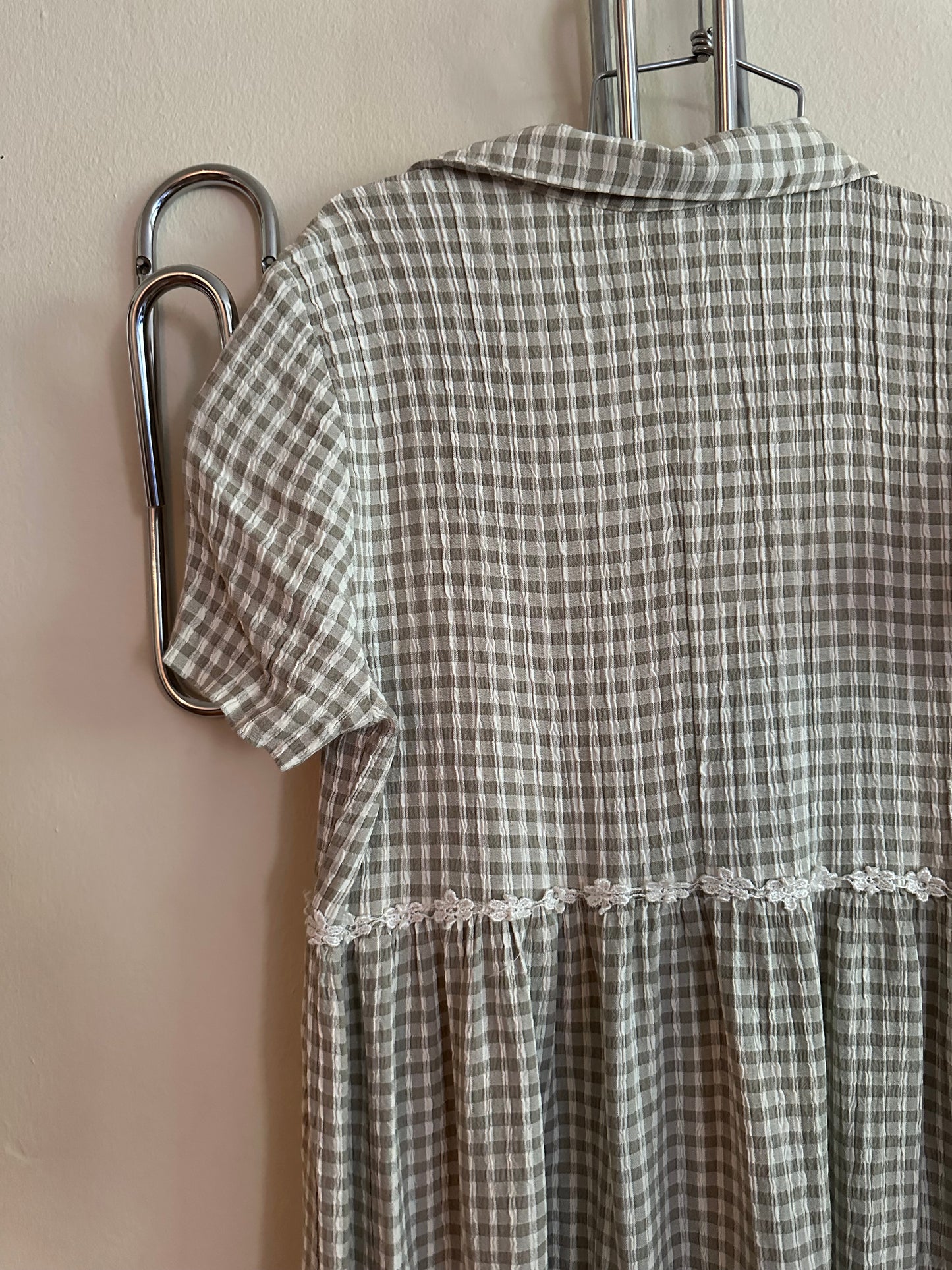 90s Grey Gingham Picnic Dress