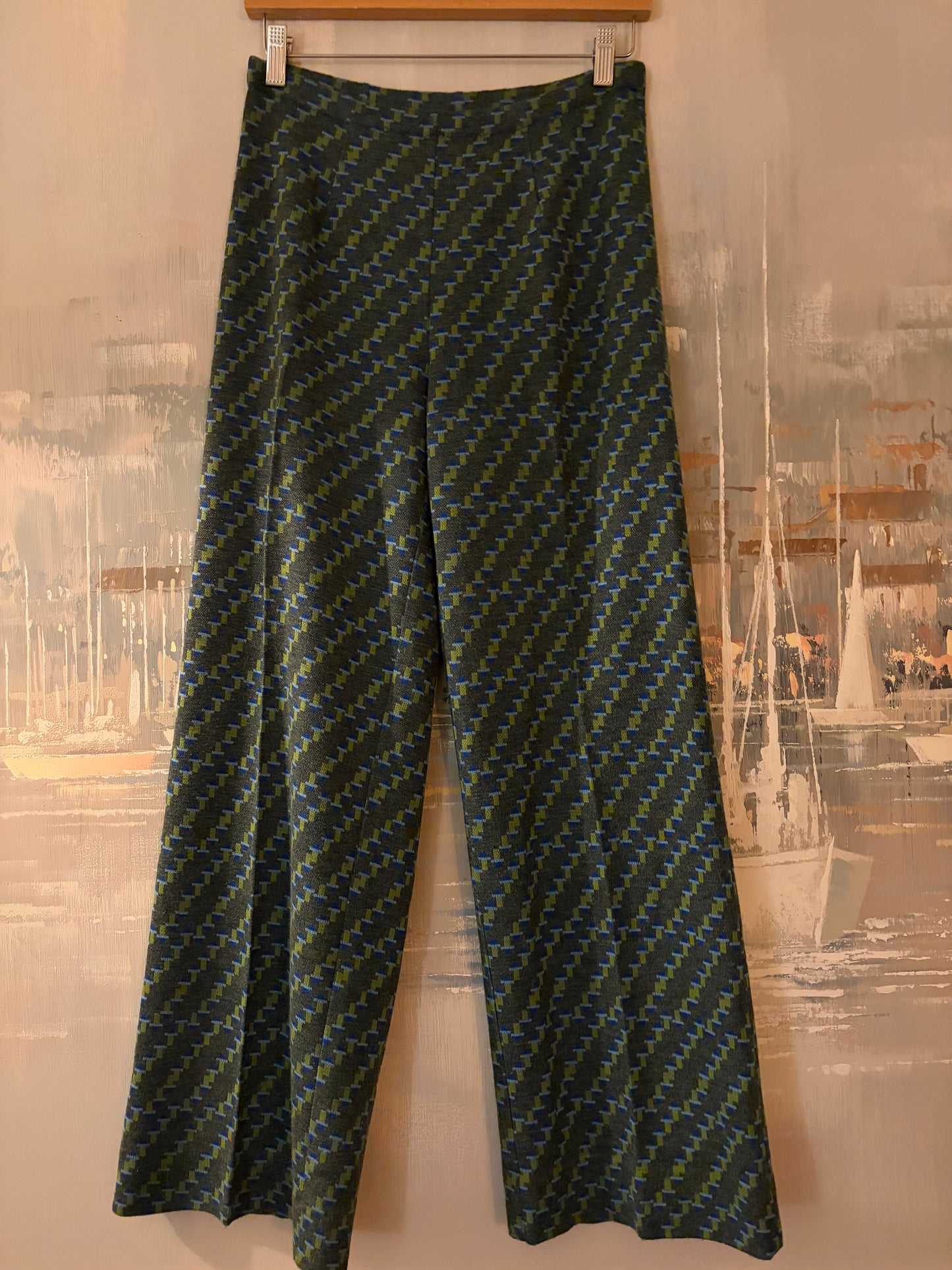 70s Blue and Green Handmade Pants