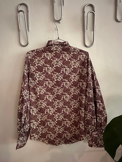 70s White and Burgundy Paisley Shirt