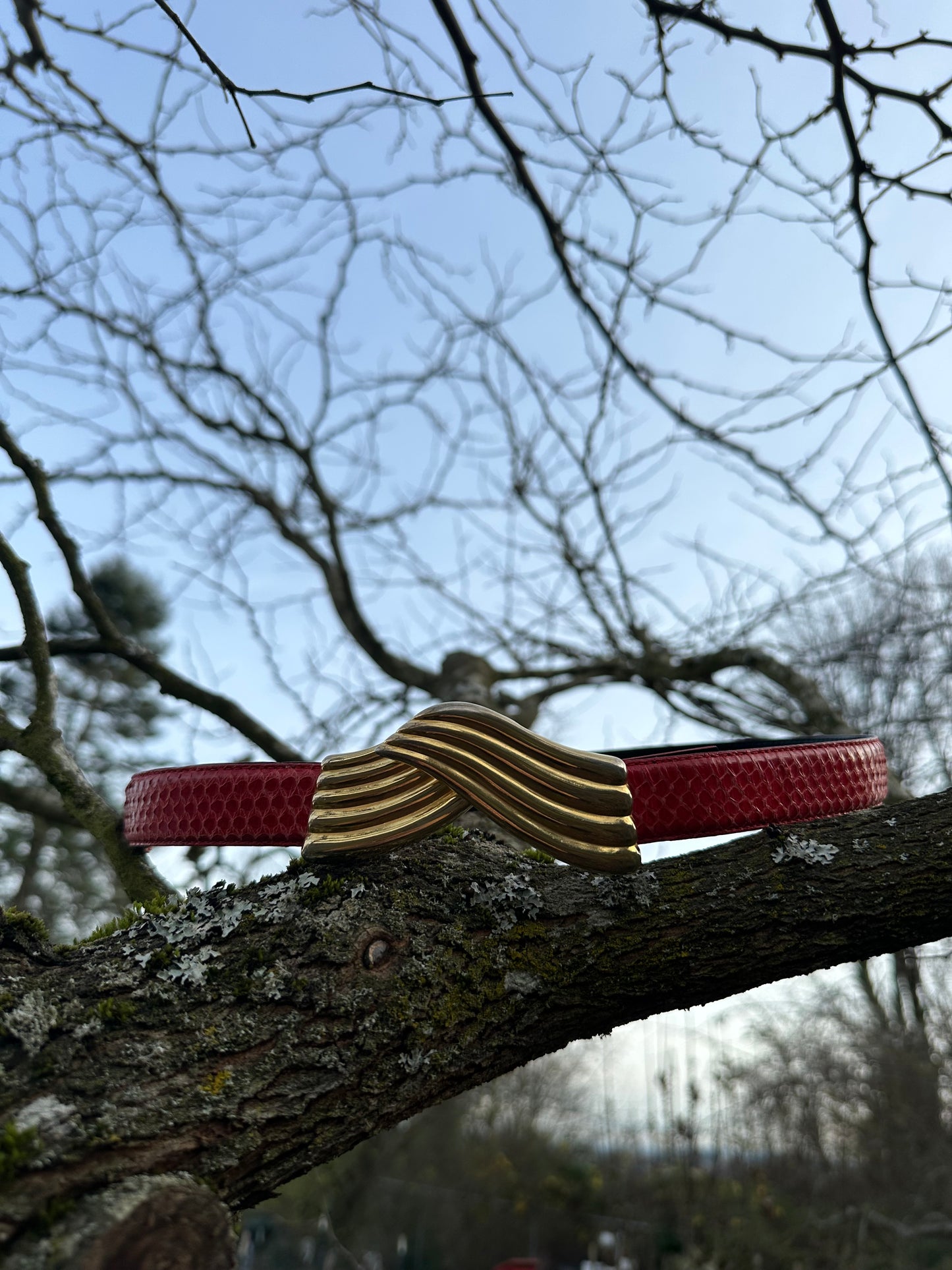80s Red Snake Skin Belt
