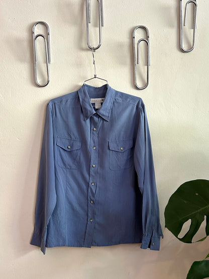 90s Blue Silk Button Down Shirt