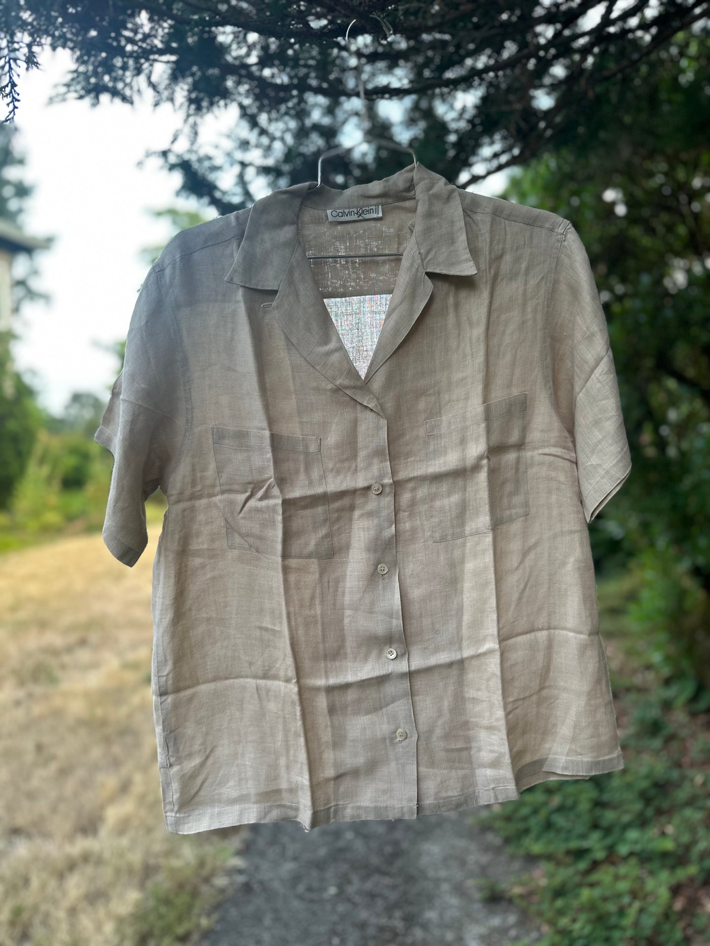 70s Tan Linen Shirt -Calvin Klein