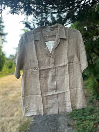 70s Tan Linen Shirt -Calvin Klein