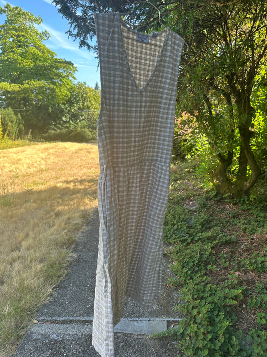 90s Tan Gingham Button Side Dress