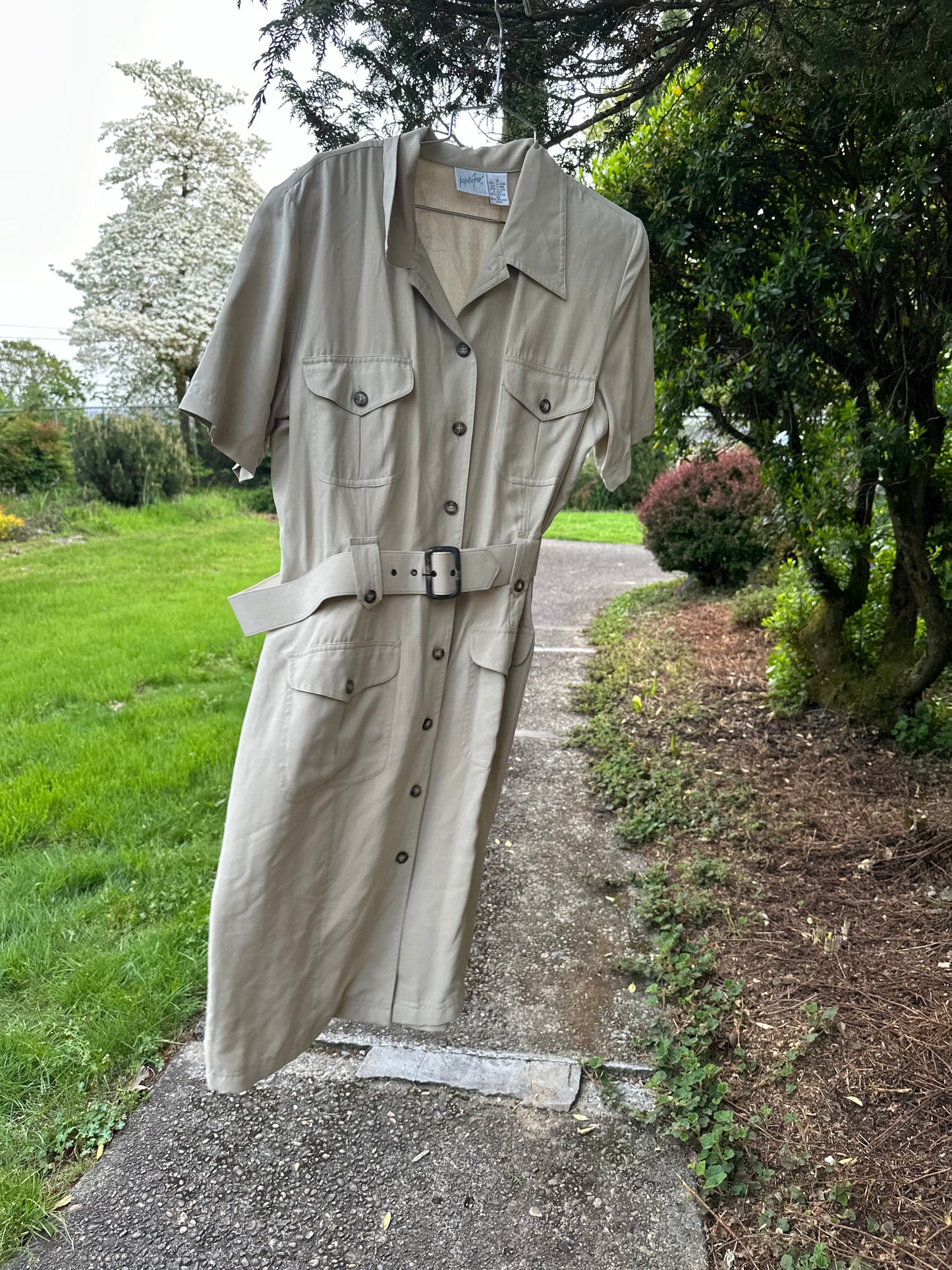 90s Tan Silk Safari Dress