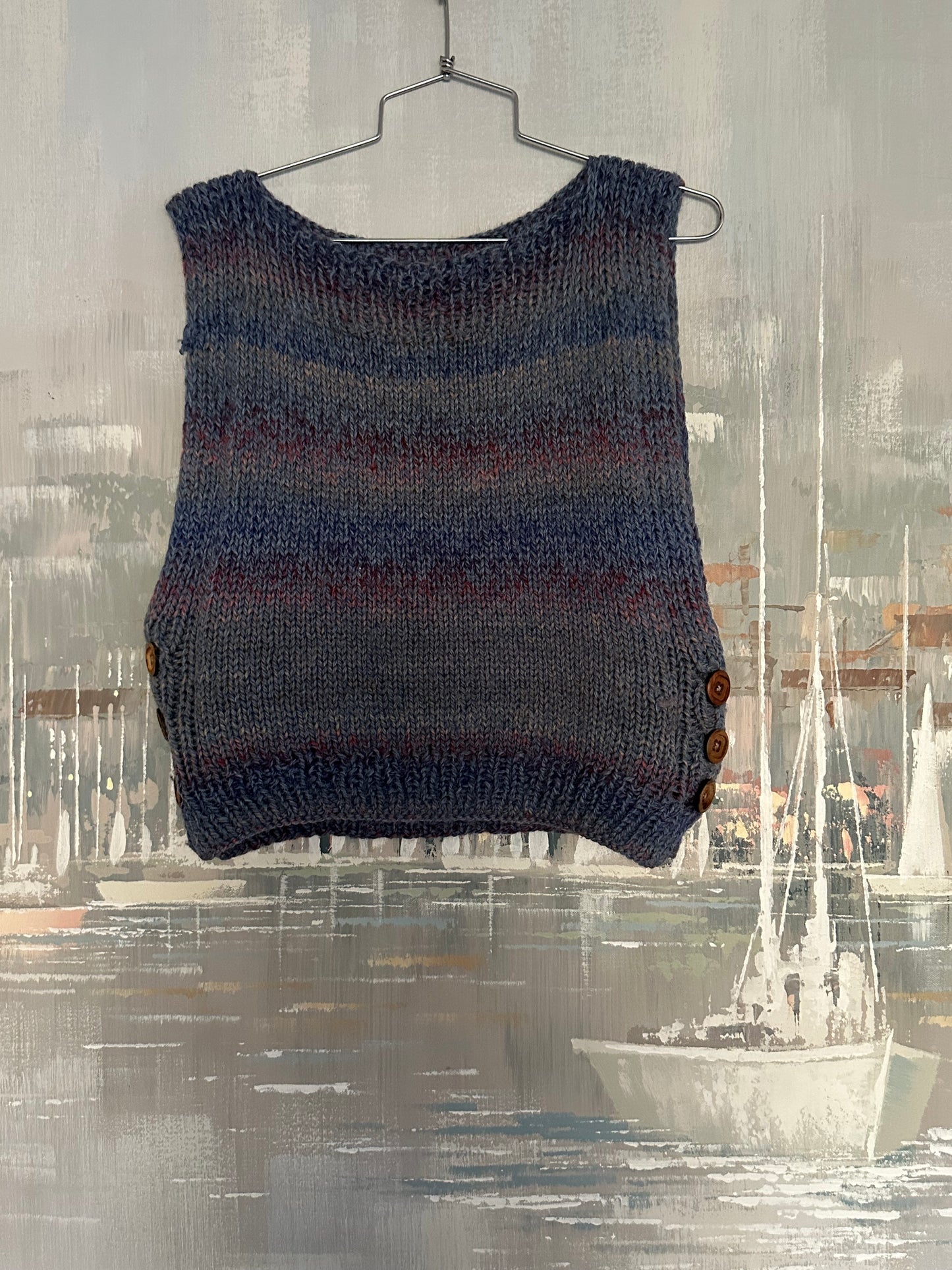 Blue Sweater Vest with side buttons