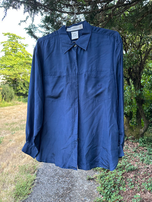90s Blue Silk Gloria Vanderbilt Shirt