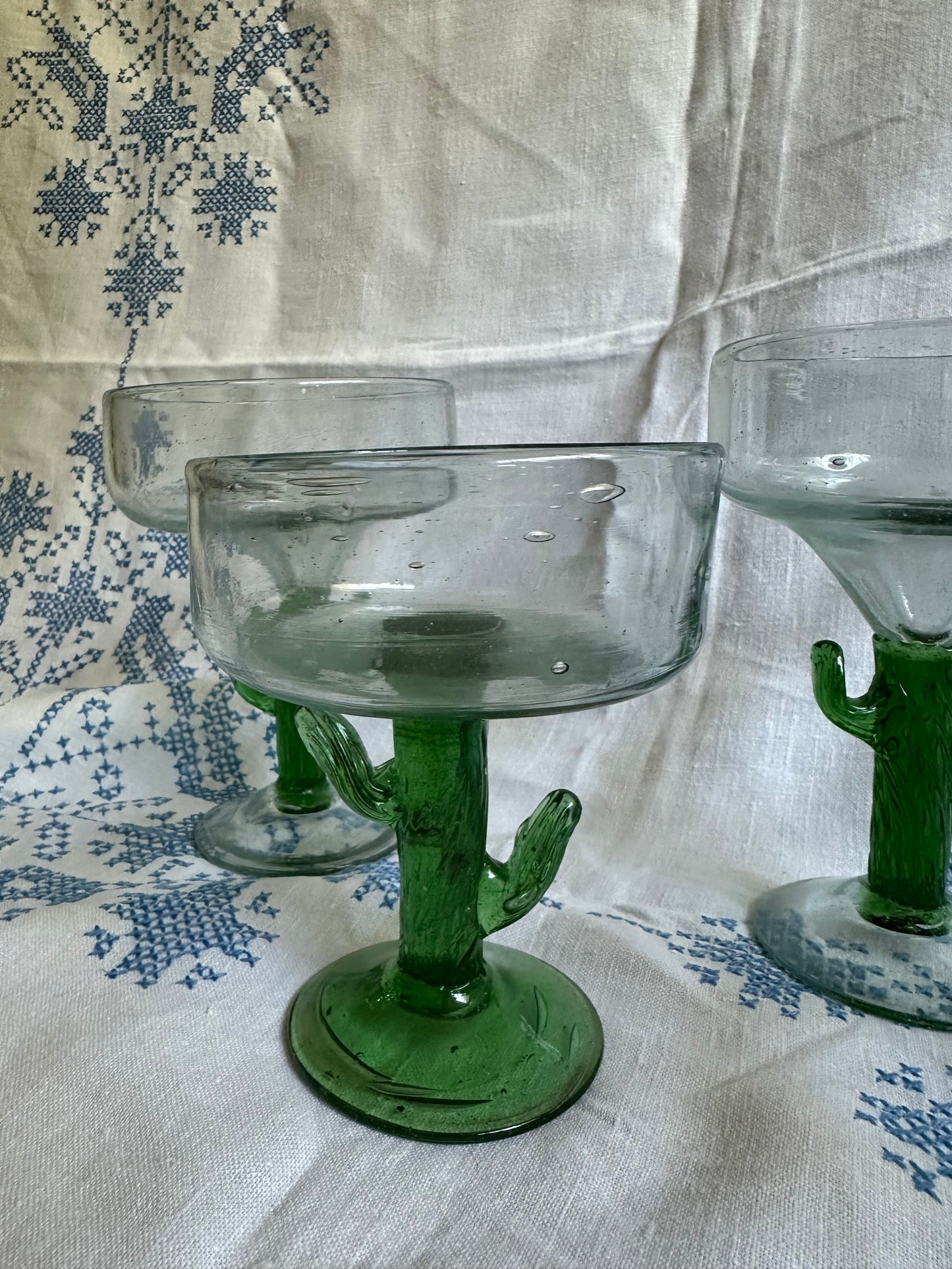 Blown Glass Cactus Margarita Glasses