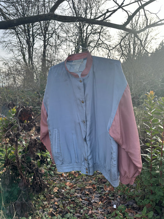 80s Blue and Pink Silk Bomber Jacket