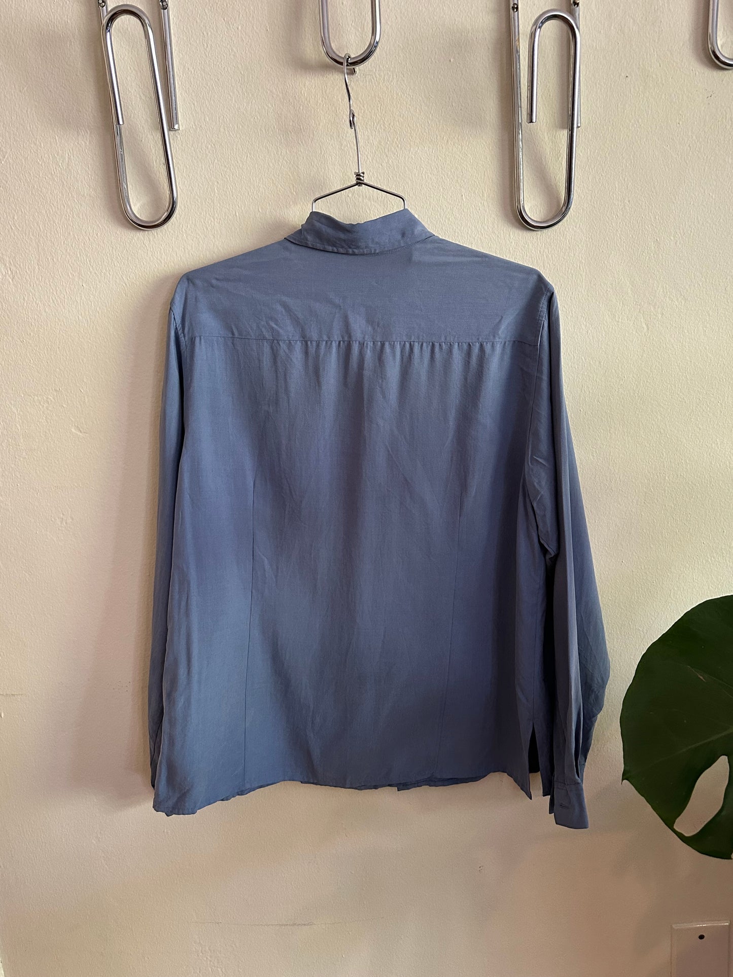 90s Blue Silk Button Down Shirt