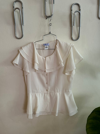 90s White Ruffle Blouse