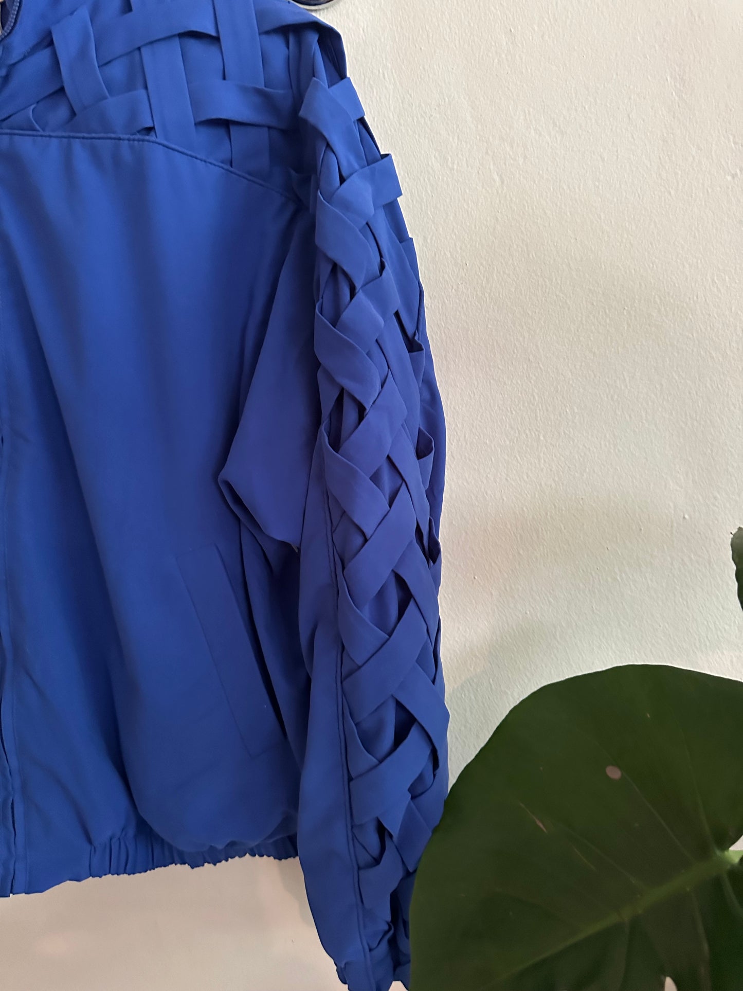 80s/90s Blue Windbreaker with Lattice Sleeves