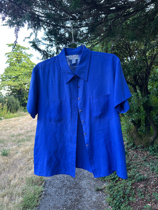 90s Blue Silk Shirt