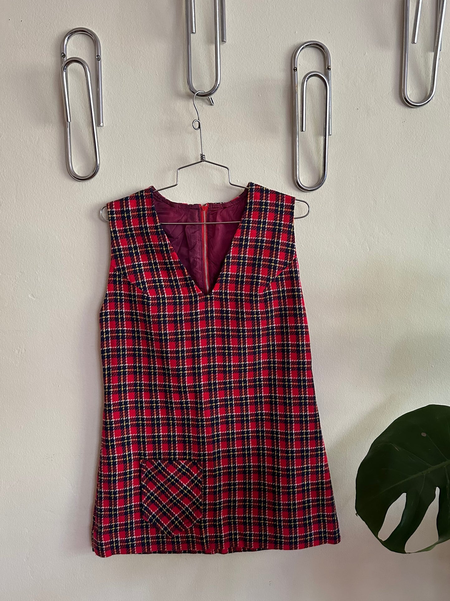 60s/70s Red Plaid Jumper or Longline Top