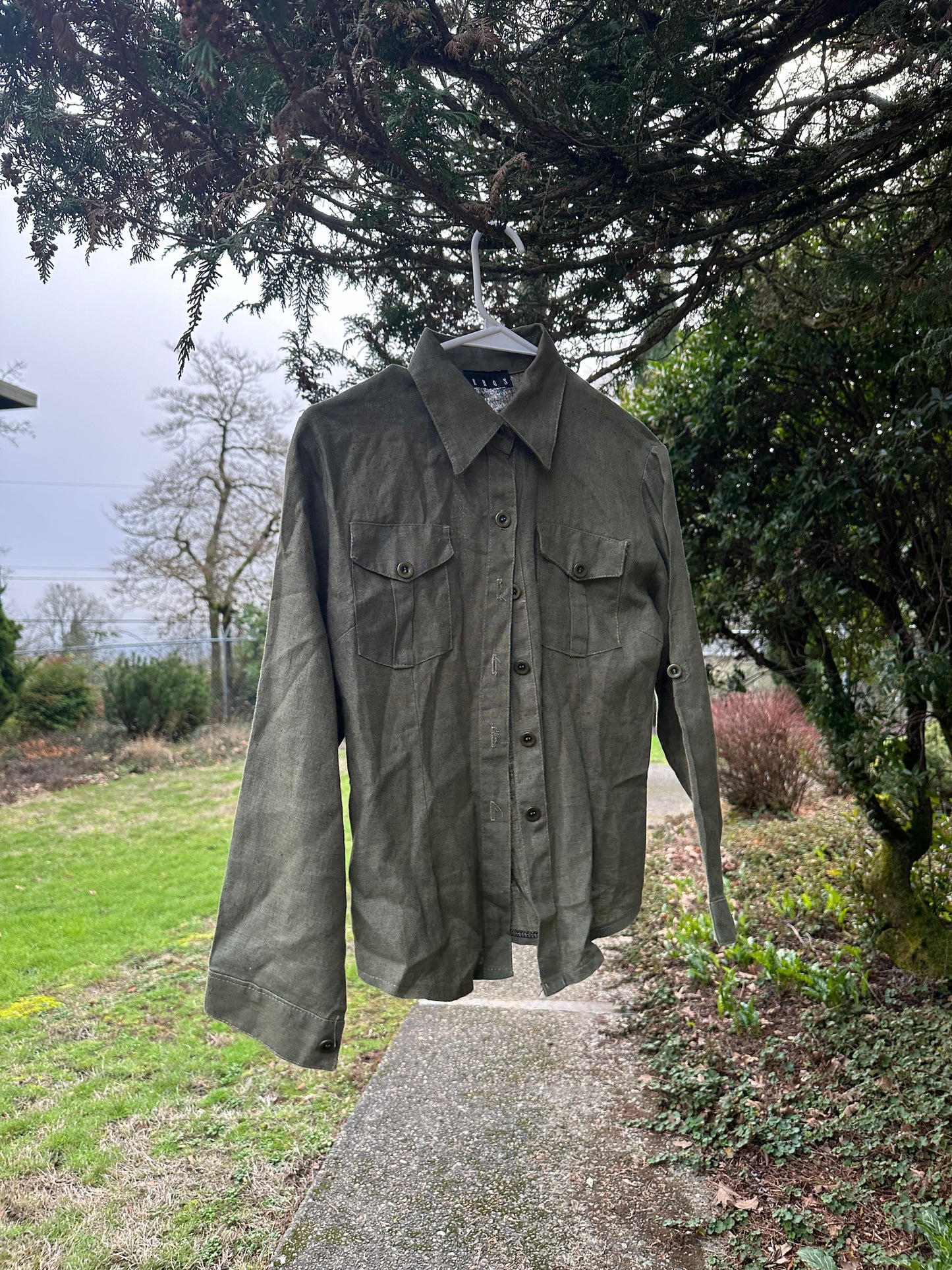 90s/Y2K Green Linen Shirt