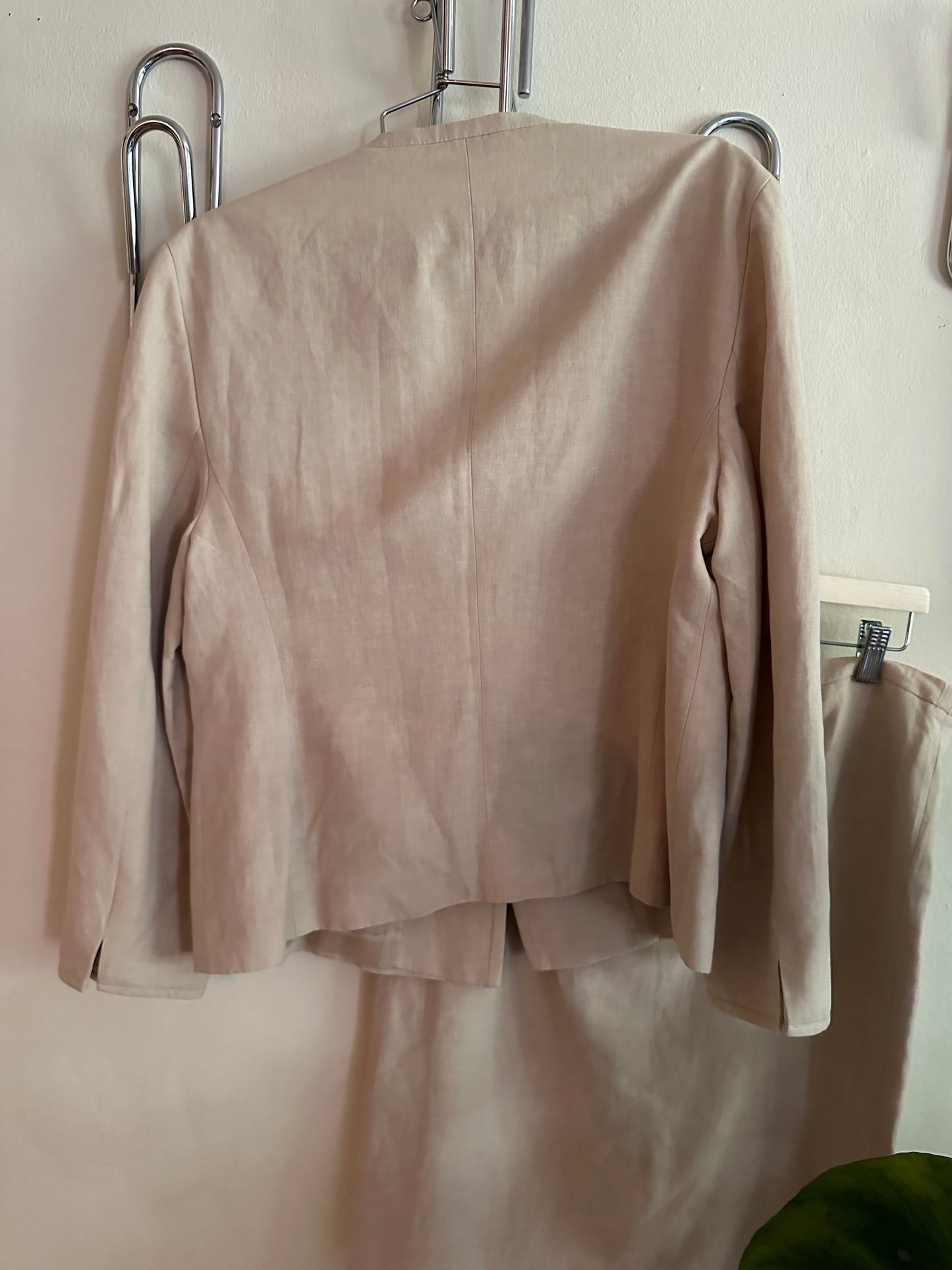 90s Tan Linen Louis Feraud Skirt Suit