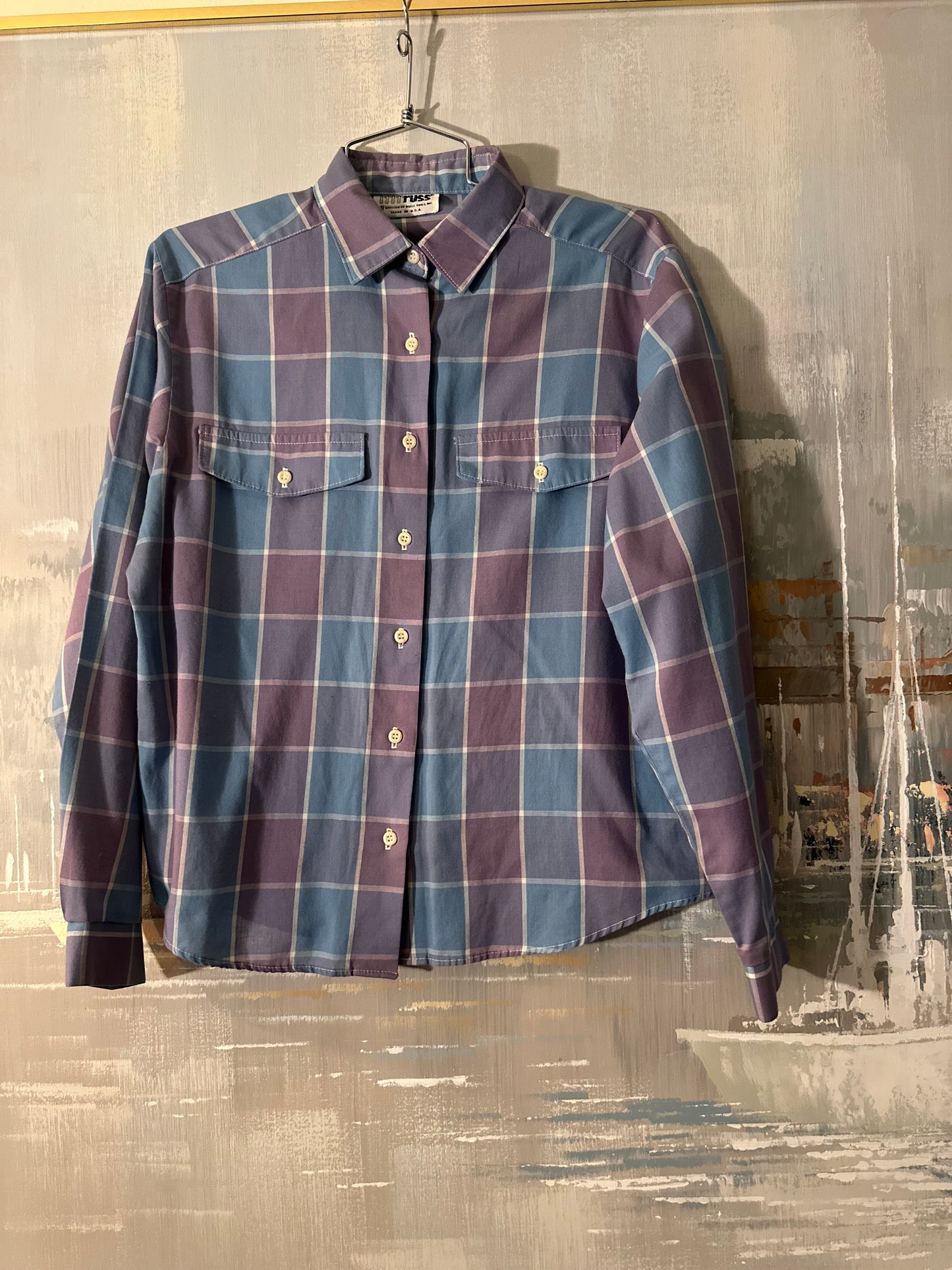 80s Blue and Purple Plaid Shirt -rrrrruss
