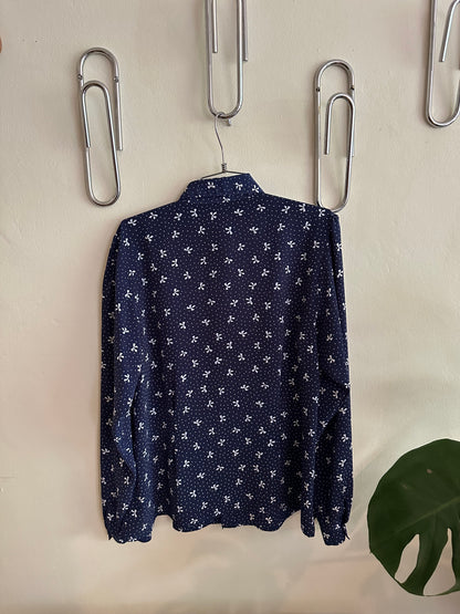 90s Blue Bow Blouse