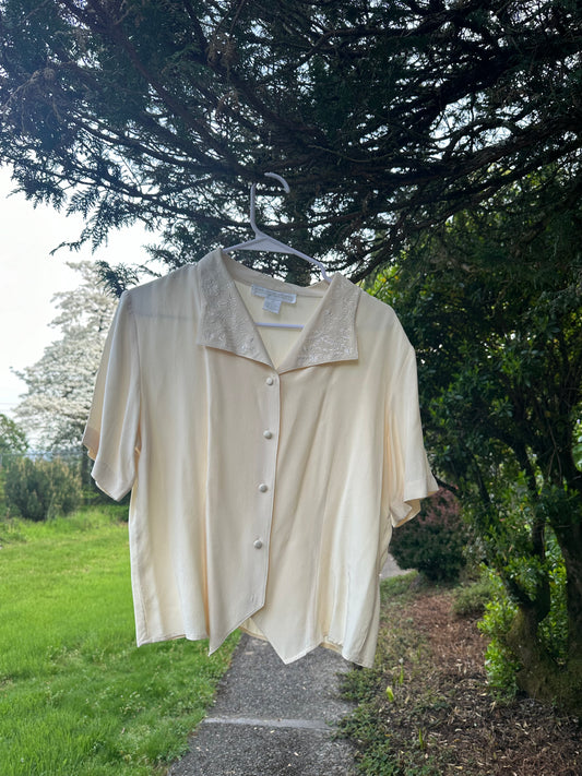 90s White Silk Embroiderer shirt