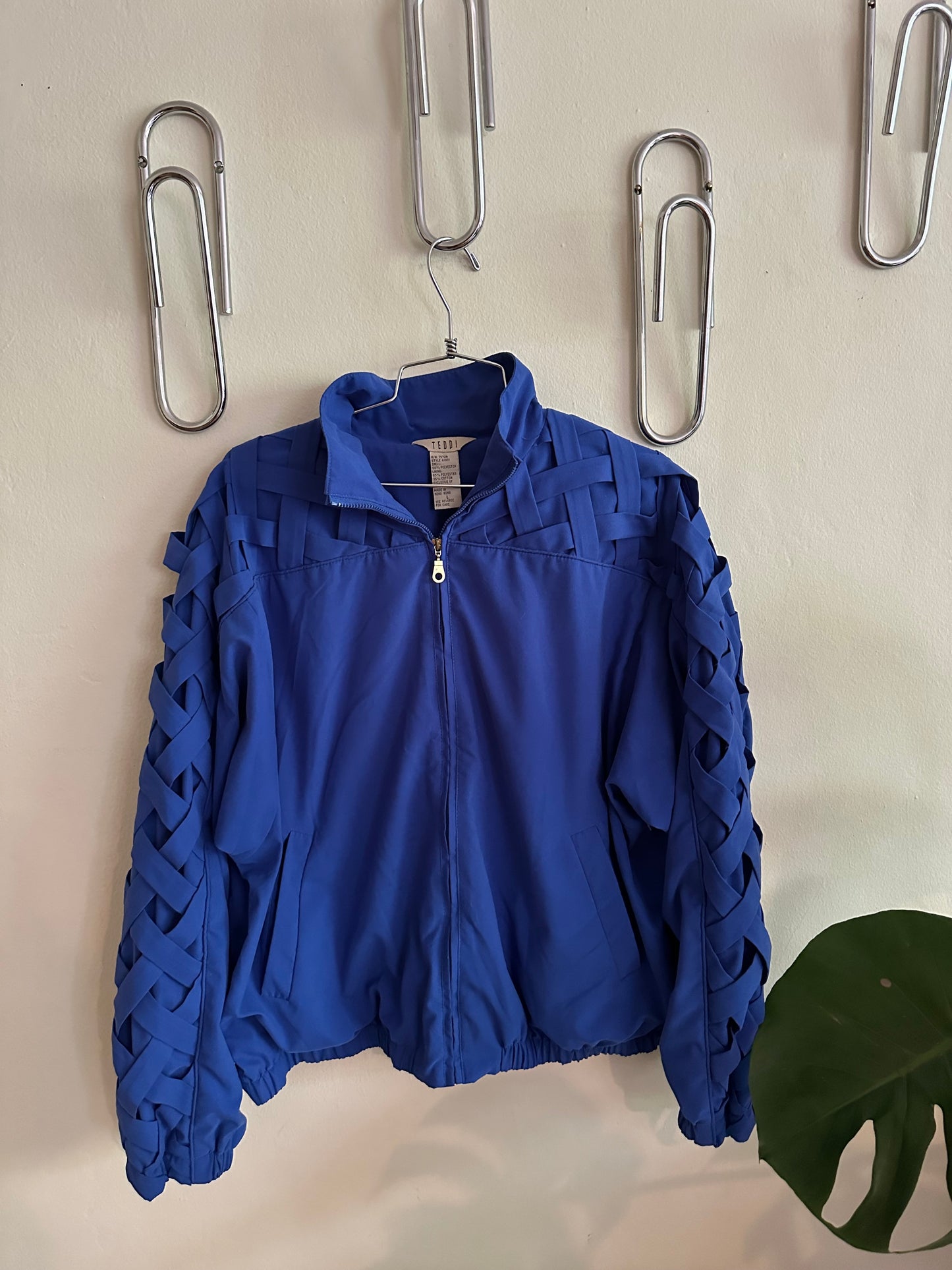 80s/90s Blue Windbreaker with Lattice Sleeves