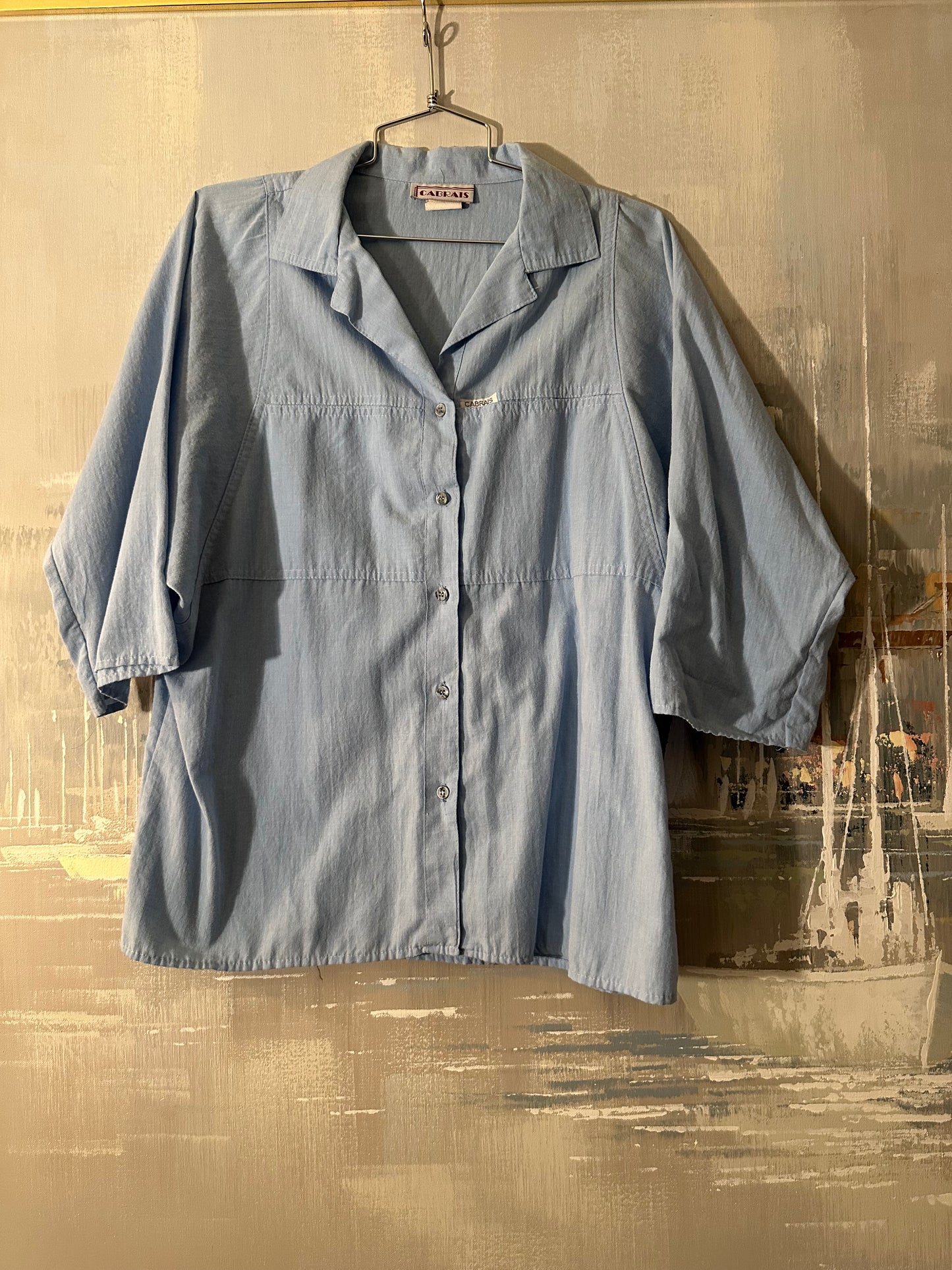 80s Blue Dolman Sleeve Shirt - Cabrias
