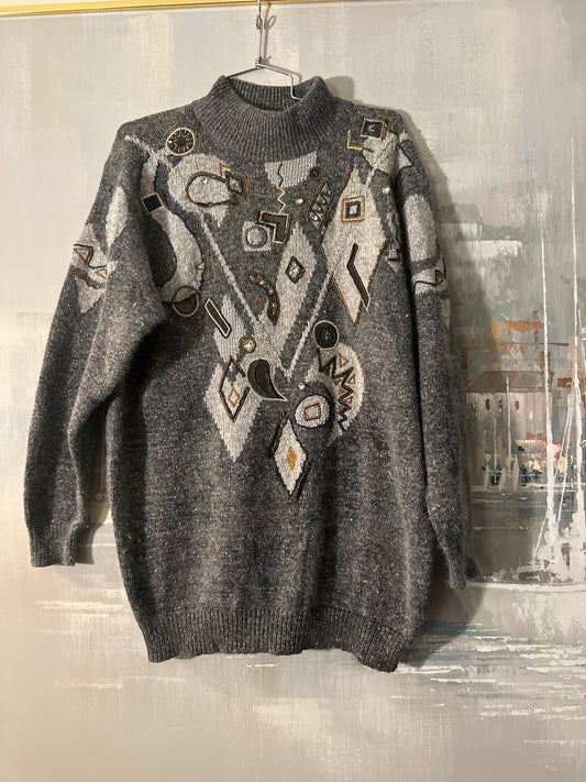80s Grey Rabbit hair Blend Beaded Sweater