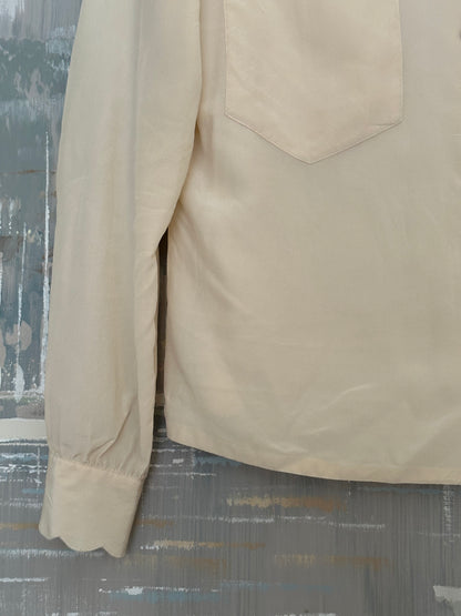 90s Yellow Silk Scalloped Shirt