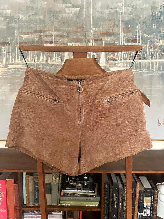 Tan Suede Blank NYC Zipper Shorts