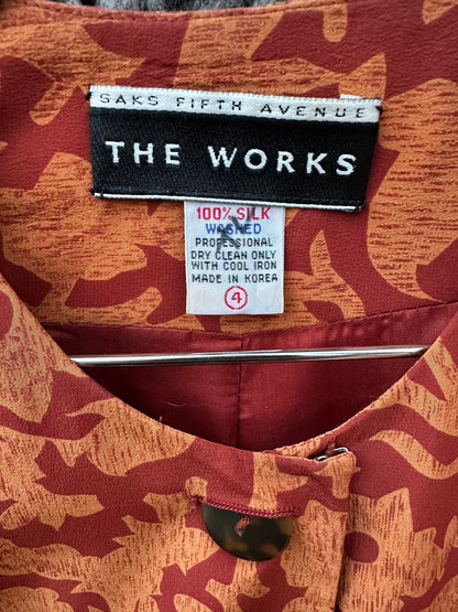 80s/90s Saks Fifth Avenue The Works Orange Silk Shirt