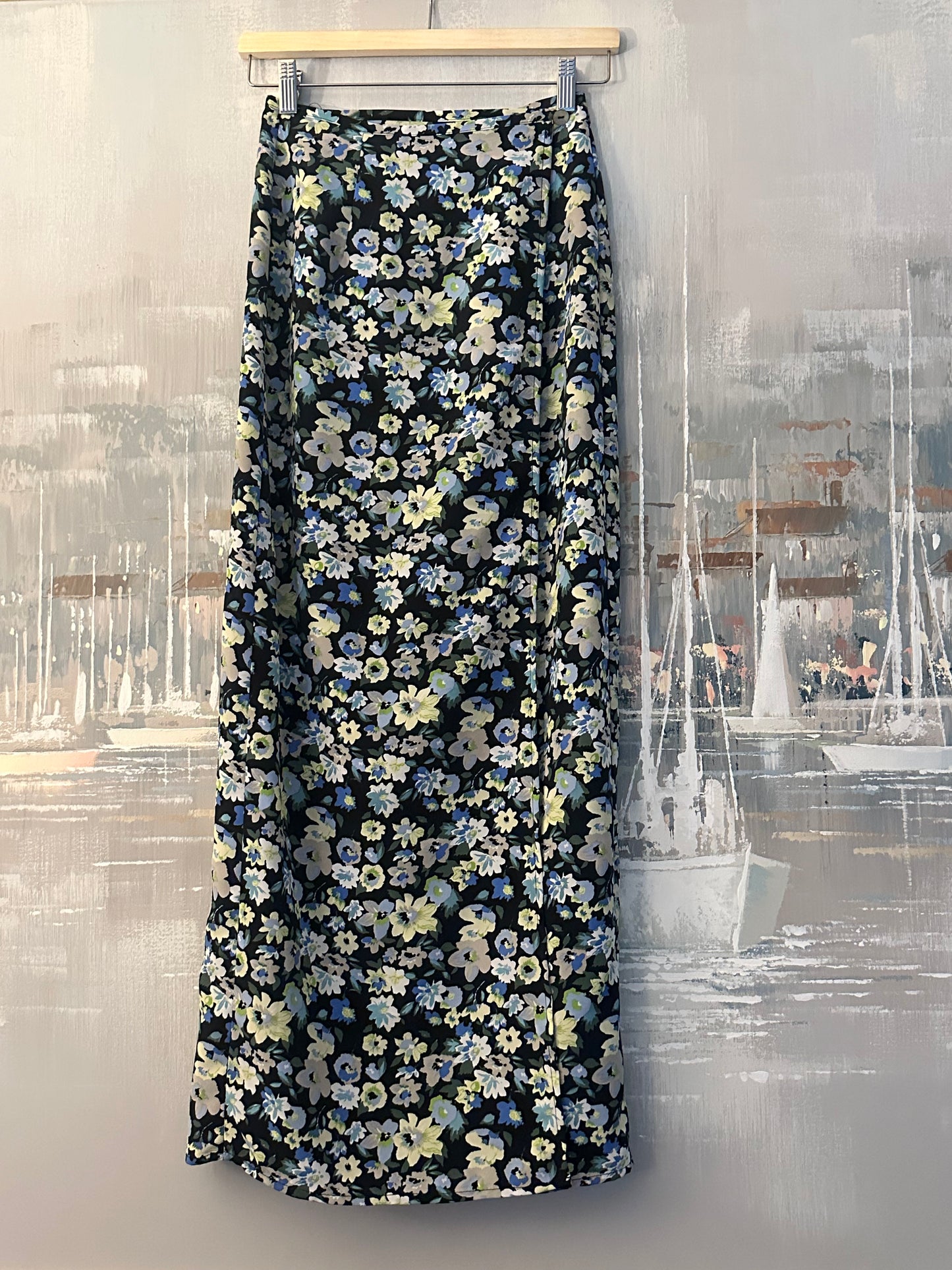 90s blue Floral skirt