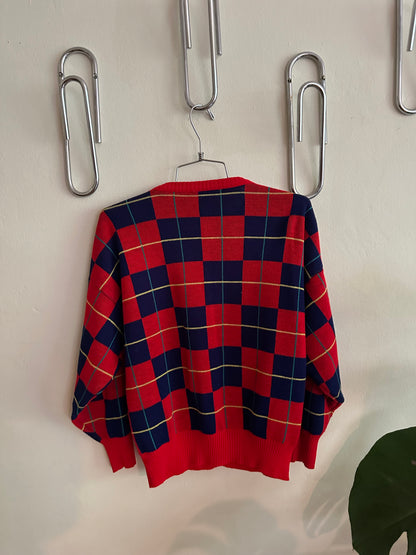 70s Red Plaid Cardigan