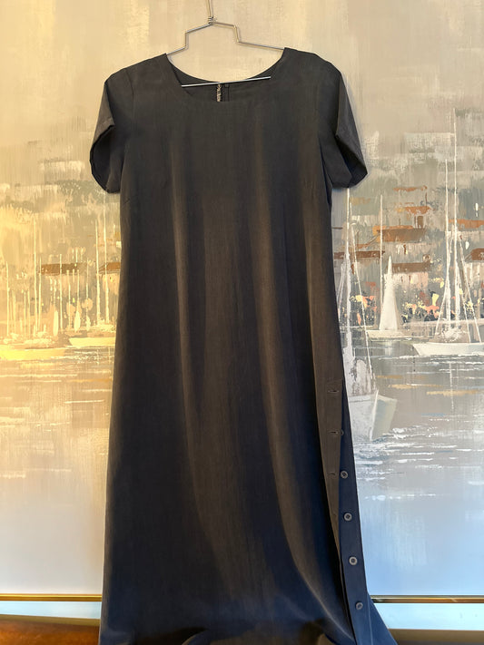 90s Blue Silk Dress with Button Slit