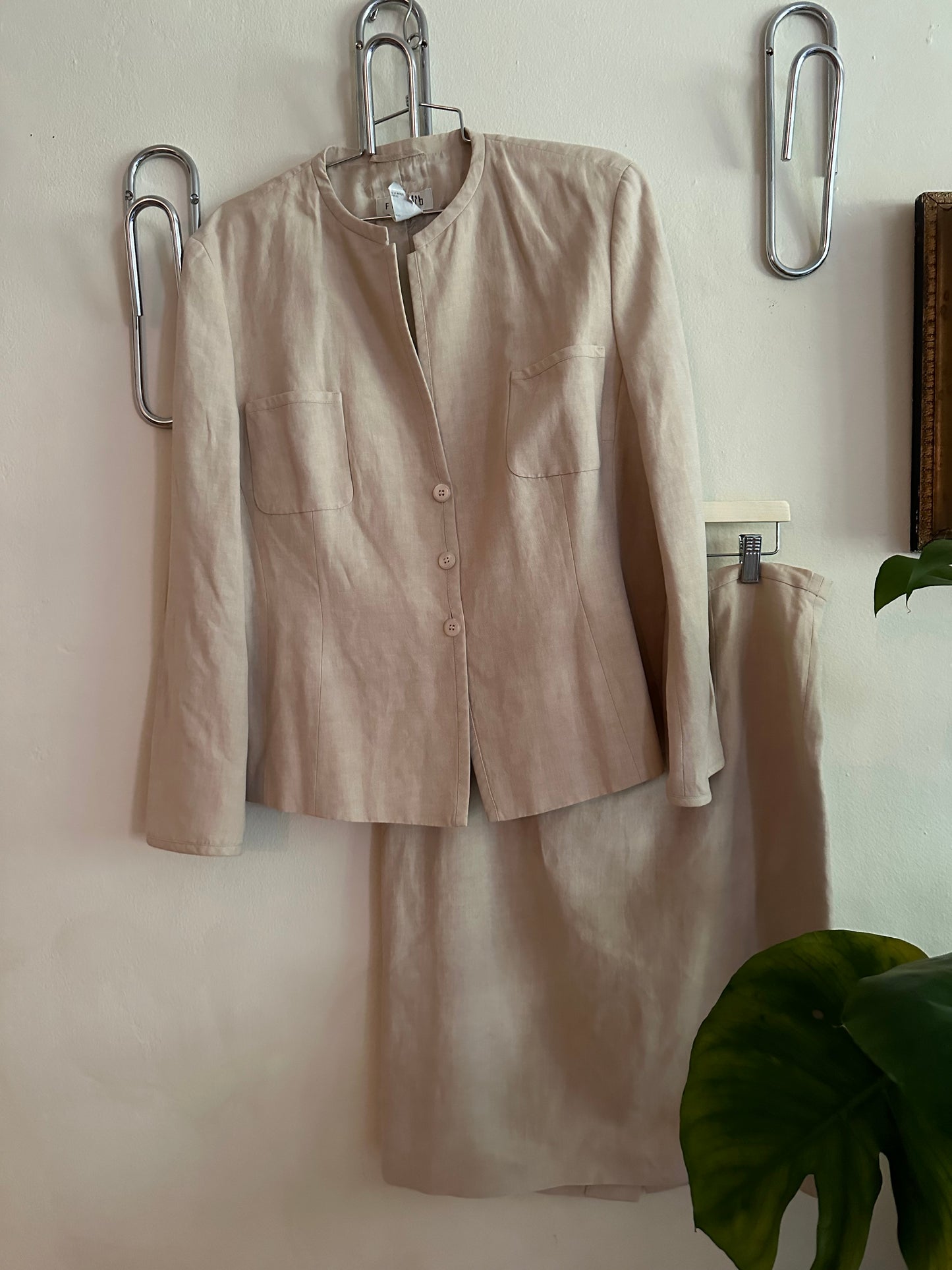 90s Tan Linen Louis Feraud Skirt Suit