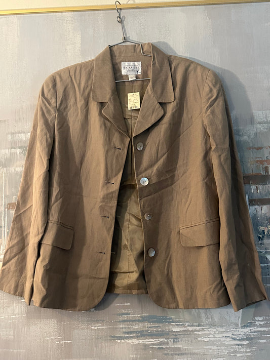 90s Tan Dead Stock Linen and Silk Blend Blazer Express