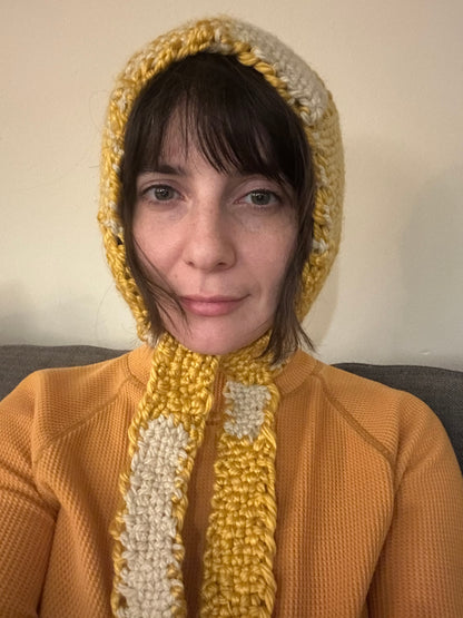 Hand Woven Bonnet/Balaclava- white and yellow