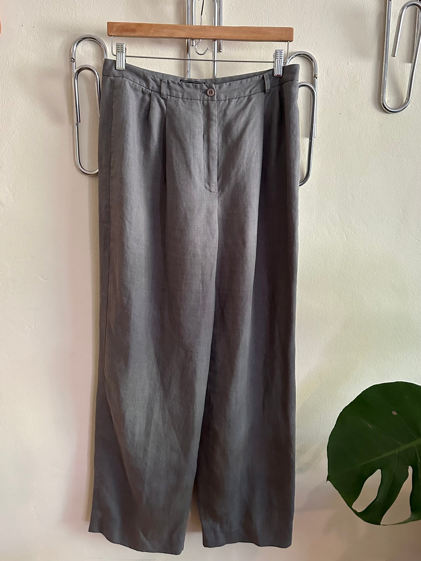 90s Grey Linen Pleated Trousers