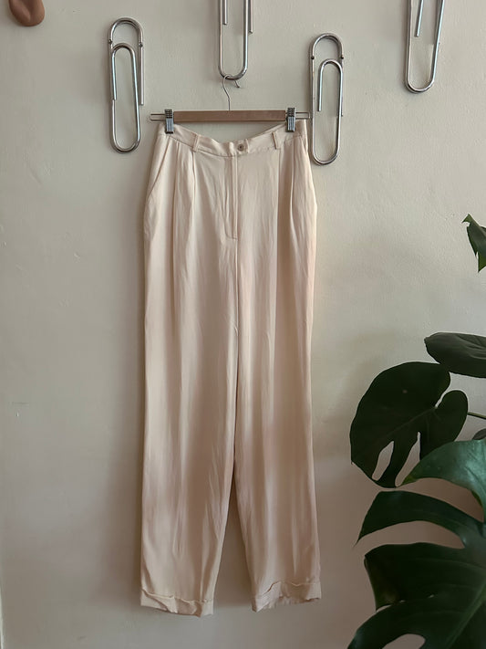 90s White Silk Pleated Trousers