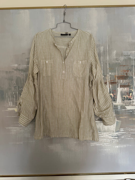 90s Green Stripe Linen Shirt - Amber Sun