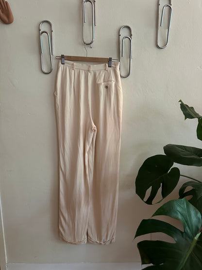 90s White Silk Pleated Trousers