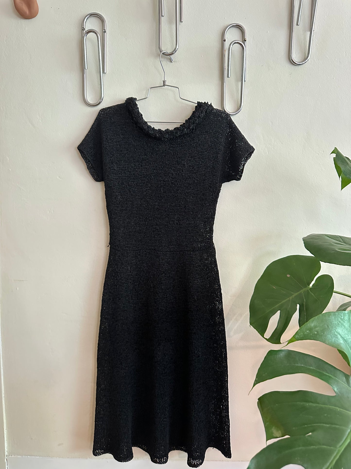 90s Black Knit Dress with Peter Pan Collar