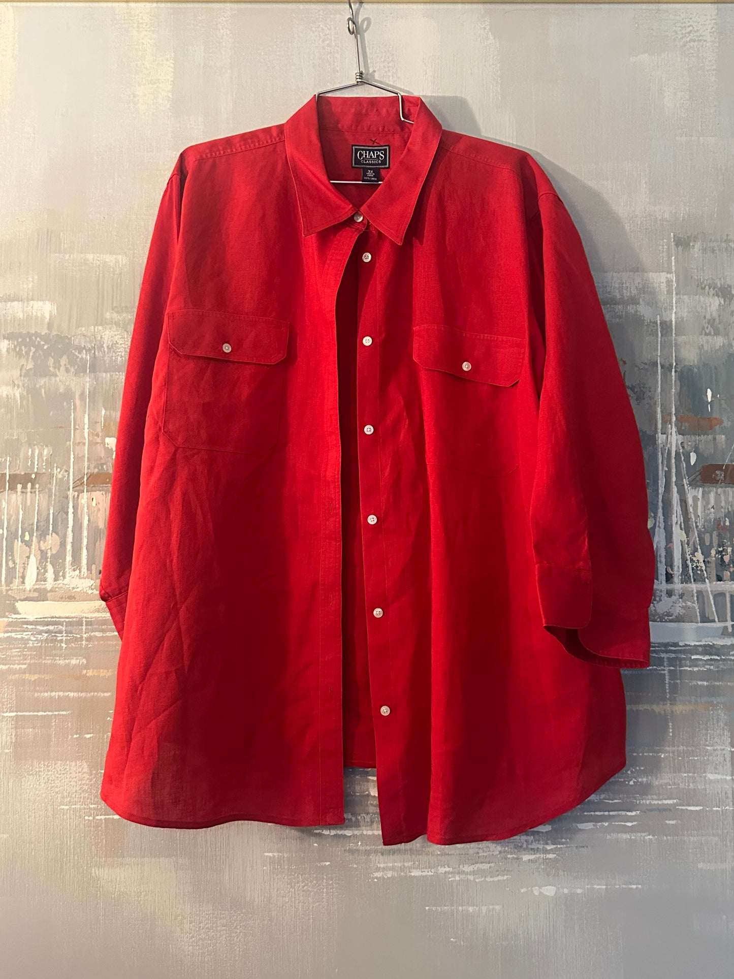 90s Red Linen Shirt- Chaps