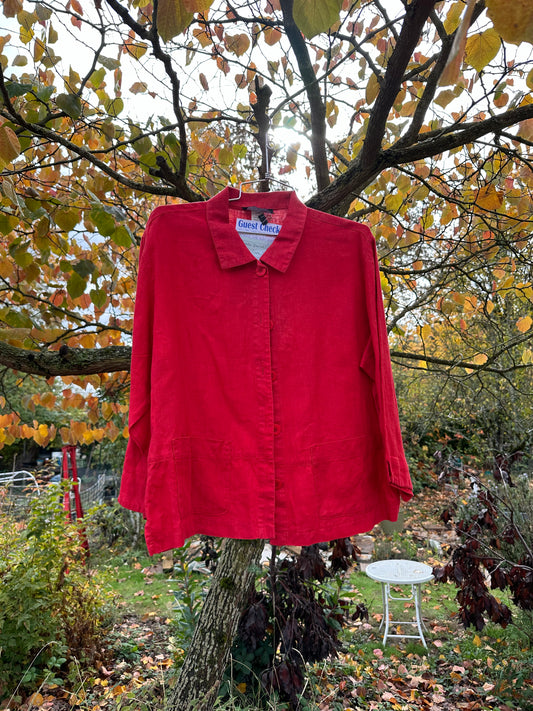 90s Red Linen Chore Jacket