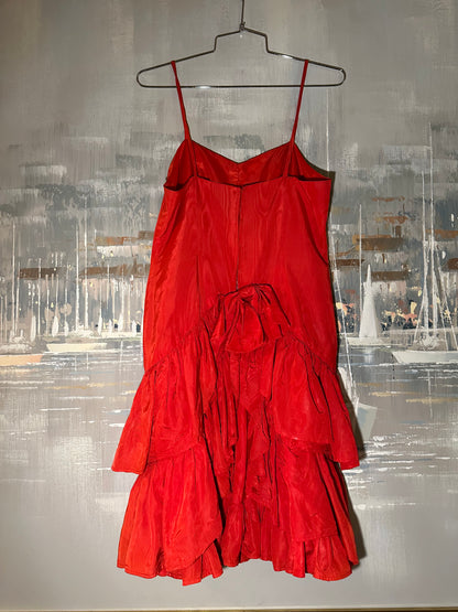 80s Red Drop Waist Dress with bow