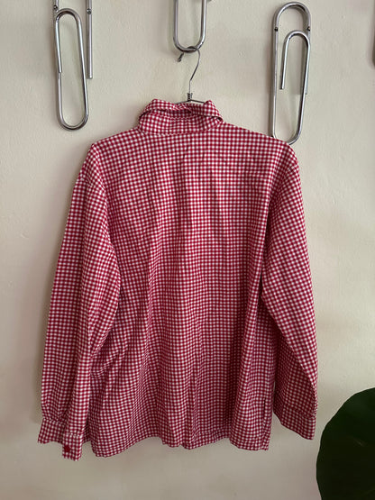 90s Red Gingham Roses Button Down